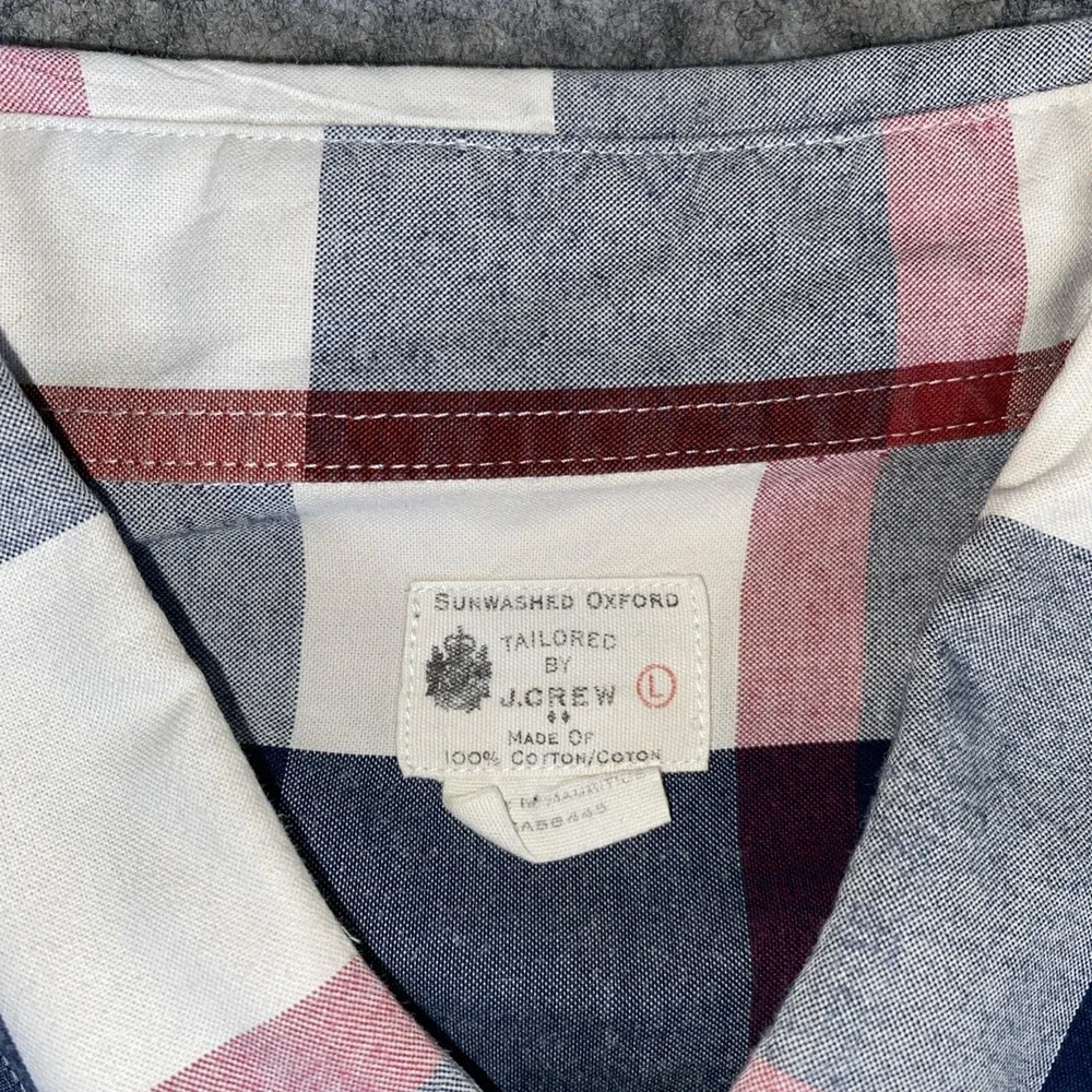 J. Crew Sunwashed Oxford Button Down Shirt Men's Large‎ Red White Blue Plaid